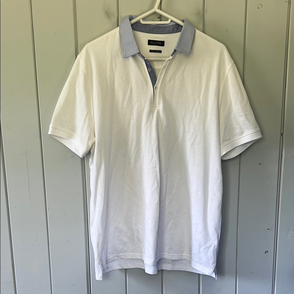 Massimo Dutti Men’s Polo Short Sleeve Shirt White Blue Accent Size XXL